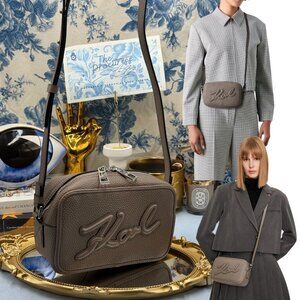 🆕 KARL LAGERFELD 🧿 NWOT K/Skuare Grainy Camera Bag, Taupe Brown Grey